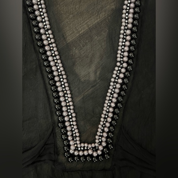 Vintage Black Sheer silk Tunic with Beaded Detail made in France Sz S - Picture 2 of 9